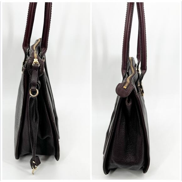 Nordstrom Halogen Satchel Shoulder Bag Womens Chocolate Brown Leather Large Zip - Picture 3 of 9